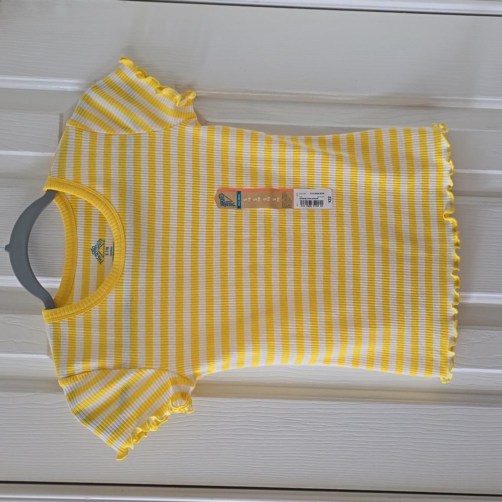 THEREABOUTS GIRLS YELLOW STRIPED SHORT SLEEVE TOP SIZE SMALL 7/8